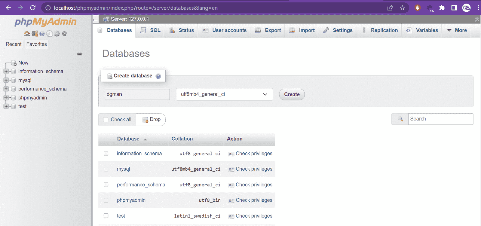 Create the database for wordpress