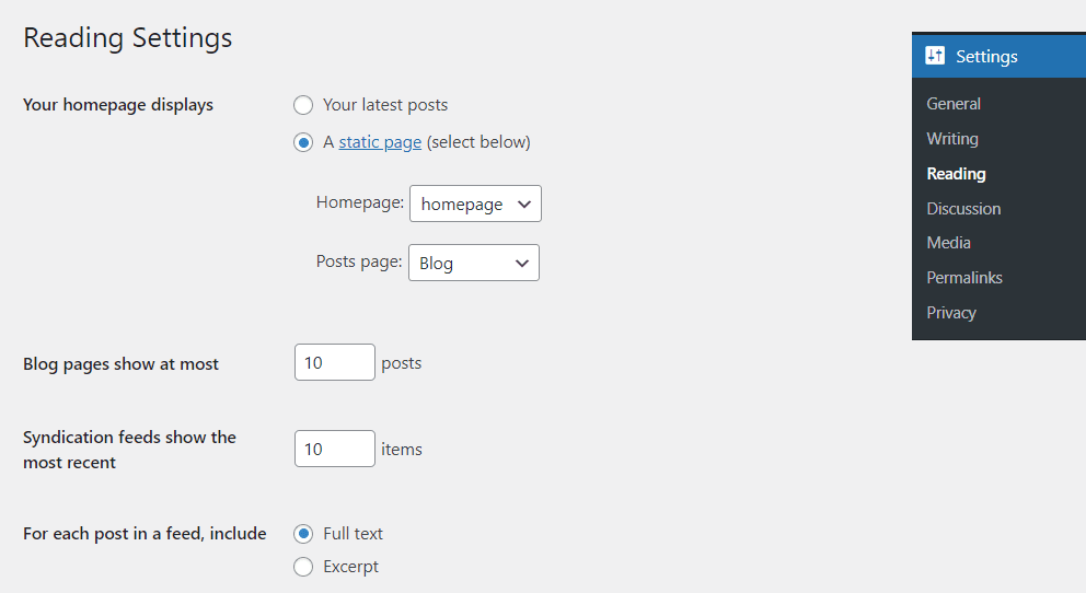 Basic WordPress settings - Reading Settings for beginners